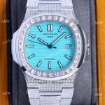 Iced Out Patek Philippe Nautilus Tiff-any Baby Blue Diamond Band Watch Cal.324 40mm